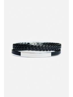 Snitch - Men Black Braided Silver Toned Bracelet