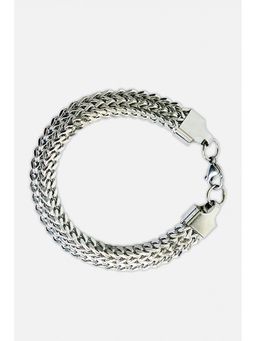 Snitch - Men Braided Silver Toned Chain Bracelet