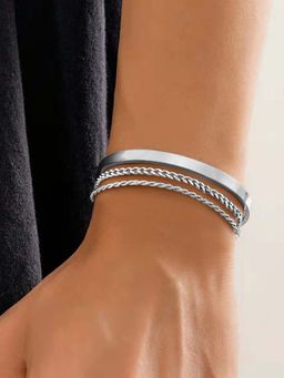 Peora - Men Silver Plated Link Chain Cuff and Bracelets (Pack of 3)