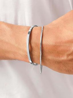 Peora - Men Silver Plated Kada and Chain Bracelet