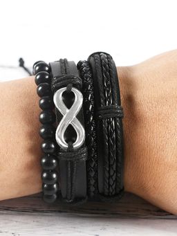 Peora - Men Black Synthetic Leather Bracelets (Pack of 4)
