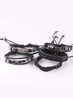 Peora - Men Black Synthetic Leather Bracelets (Pack of 5)