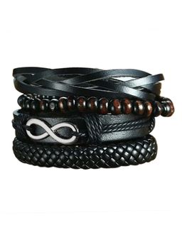 Peora - Men Black Synthetic Leather Bracelets (Pack of 4)