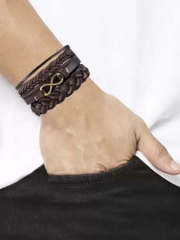 Peora - Men Brown Synthetic Leather Bracelets (Pack of 3)