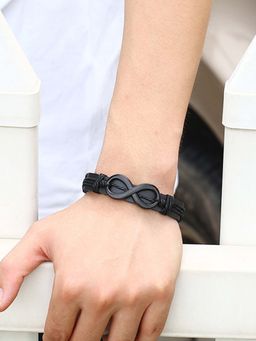 Peora - Men Black Synthetic Leather Fancy Bracelet