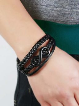 Peora - Men Black Synthetic Leather Stylish Bracelets (Pack of 3)