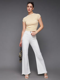 Miss Chase - Women's White Bootcut High Rise Regular-Length Stretchable Denim Jeans