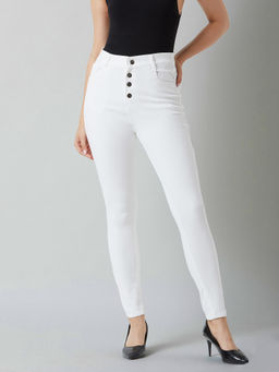 Miss Chase - Women's White Skinny Fit High Rise Stretchable Denim Jeans