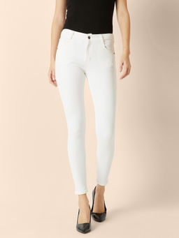 Miss Chase - Womens White Skinny Mid Rise Stretchable Denim Jeans