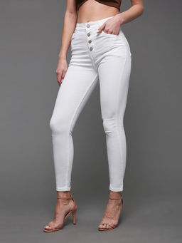 Miss Chase - Women White Skinny Fit High Rise Stretchable Bleached Denim Jeans