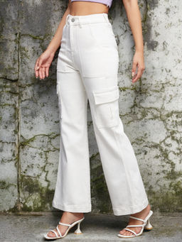 Miss Chase - White Solid Wide Fit Jeans