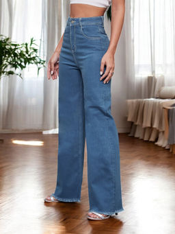 Miss Chase - Blue Wide-Leg High-Rise Regular Stretchable Denim Jeans