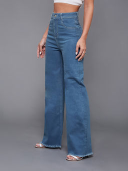Miss Chase - Blue Wide-Leg High-Rise Regular Stretchable Denim Jeans