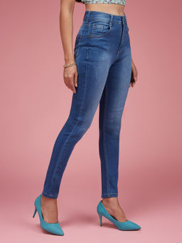 Miss Chase - Blue Skinny Fit High Rise Scraped Stretchable Denim Jeans