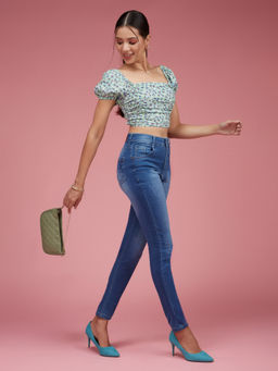 Miss Chase - Blue Skinny Fit High Rise Scraped Stretchable Denim Jeans