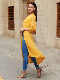 Miss Chase - Women Yellow V-Neck Empire Maxi Top