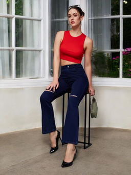 Miss Chase - Women Blue Solid Bootcut Fit Jeans