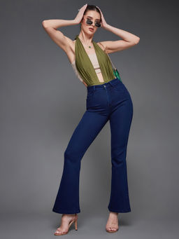 Miss Chase - Women Navy Blue Solid Bootcut Fit Jeans