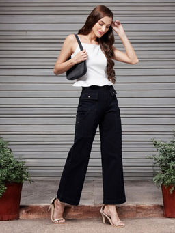 Miss Chase - Women Black Solid Flared Fit Jeans