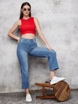 Miss Chase - Women Blue Solid Wide Fit Jeans