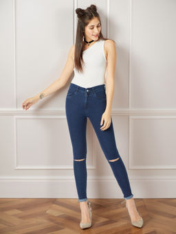 Miss Chase - Women Navy Blue Solid Skinny Fit Jeans