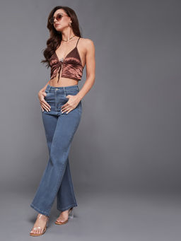 Miss Chase - Women Blue Wide Leg High Rise Stretchable Denim Jeans