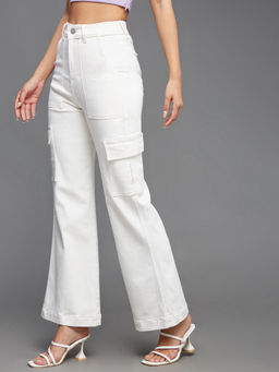 Miss Chase - Women White Wide Leg High Rise Stretchable Denim Jeans