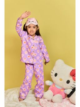 Little Shiro - Lavender Honey Heart Printed Lapel Collar Shirt and Pajama