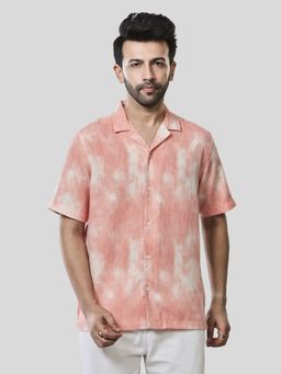 XKIND - Orange Printed Slub Relaxed Fit Shirt