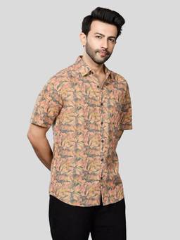 XKIND - Orange Linen Printed Shirt