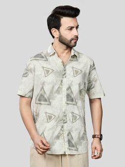 XKIND - Light Green Cotton Slub Printed Shirt