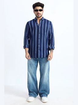 XKIND - Jonesburg Men's Indigo Stripes Regular Fit Shirt