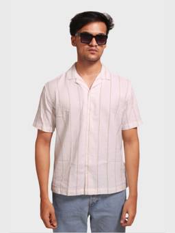 XKIND - Jonesburg Men's White Stripes Textured Relaxed Fit Shirt