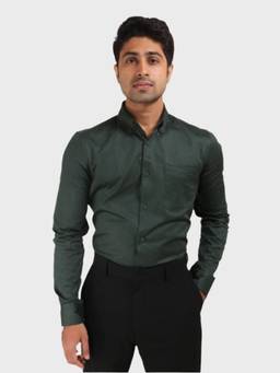 XKIND - Jonesburg Bottle Green Satin Slub Slim Fit Shirt