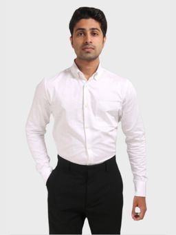 XKIND - White Satin Slub Slim Fit Shirt