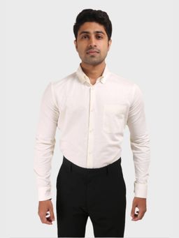 XKIND - Off White Satin Slub Slim Fit Shirt