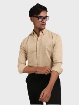 XKIND - Jonesburg Men's Beige Slub Satin Slim Fit Semi Formal Shirt