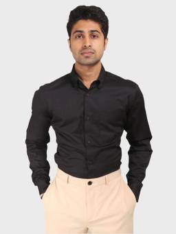 XKIND - Jonesburg Black Satin Slub Slim Fit Shirt