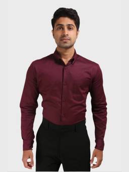 XKIND - Jonesburg Maroon Satin Slub Slim Fit Shirt