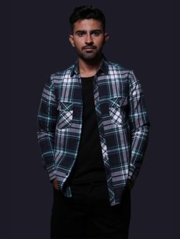 XKIND - Navy Blue Flannel Checks Regular Fit Shirt