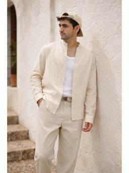 XKIND - Beige Linen Blend Mandarin Collar Shirt