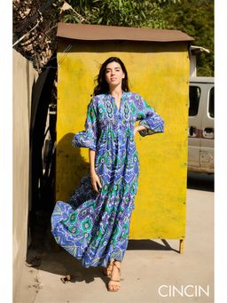 CINCIN Fashion - Midnight Bloom Blue Maxi Dress