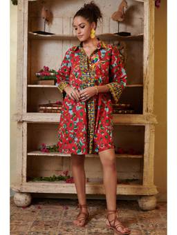 CINCIN Fashion - Red Printed Mini Shirt Dress