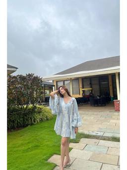 CINCIN Fashion - Pastel Stripe Embroidered V Neck Mini Tier Dress