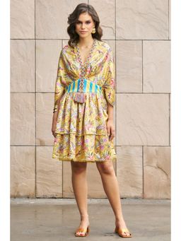 CINCIN Fashion - Yellow Tropical Bloom Kaftan Mini Dress