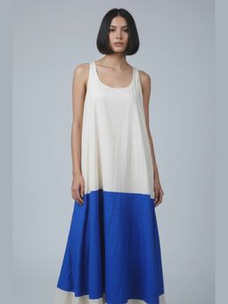 CINCIN Fashion - White Sleeveless Color-Block Trapeze Maxi Dress