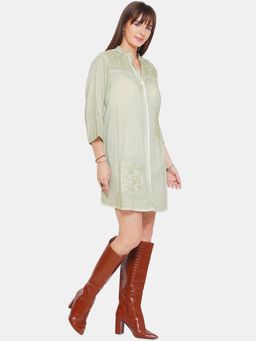 CINCIN Fashion - Cord Embroidered Green Shirt Dress