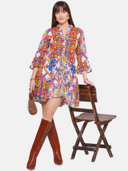 CINCIN Fashion - Boxy Multi-Color Printed Short Dress