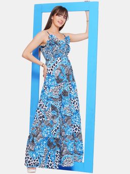 CINCIN Fashion - Blue Animal Printed Tier Dress