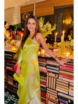 CINCIN Fashion - Green Printed One Shoulder Long Dress